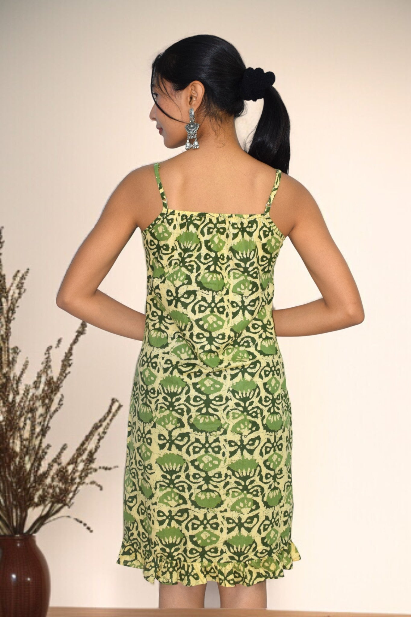 Fresh Leaf Ruffle Hem Dress