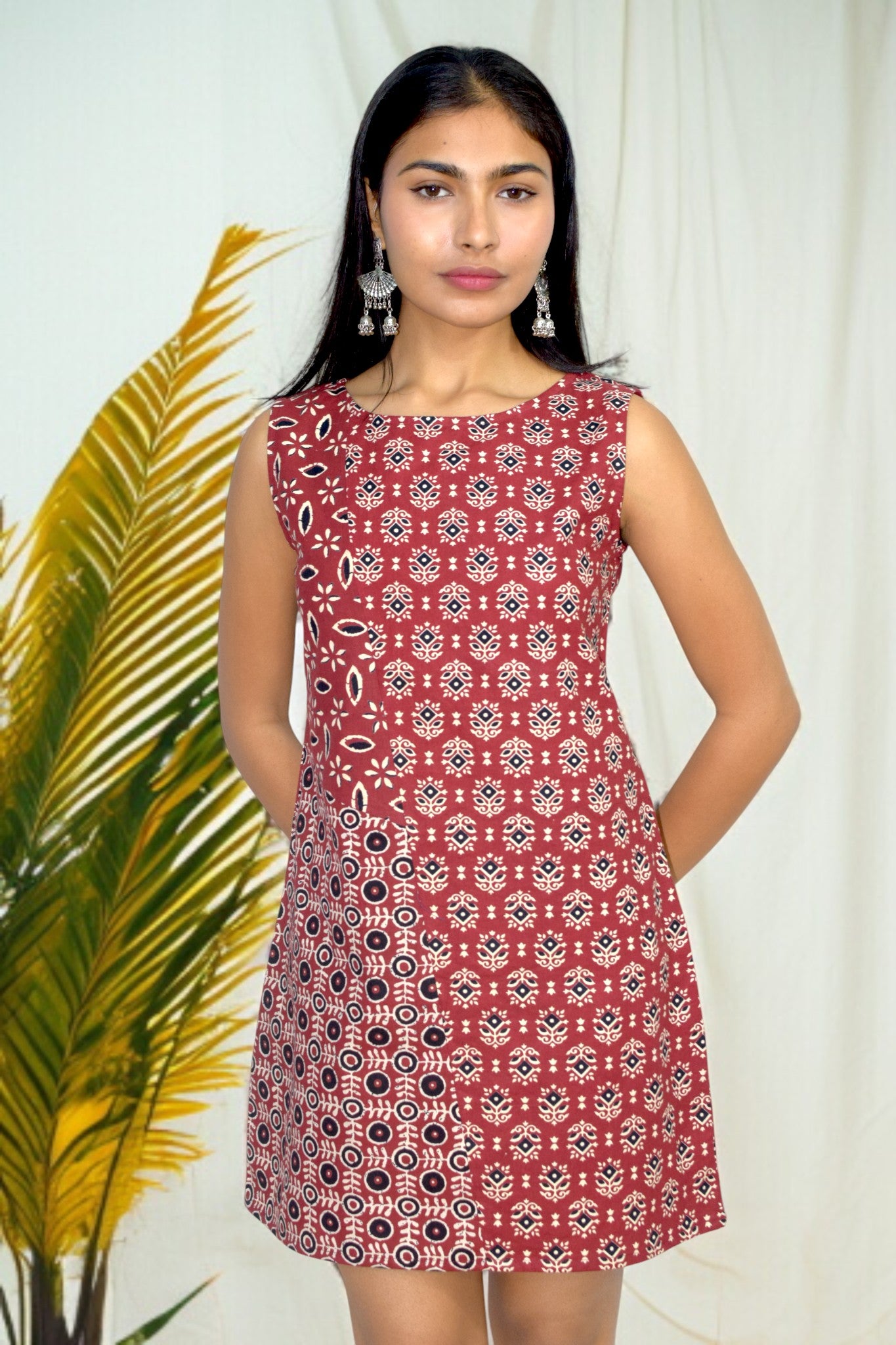 Aarohi maroon Patchwork Dress
