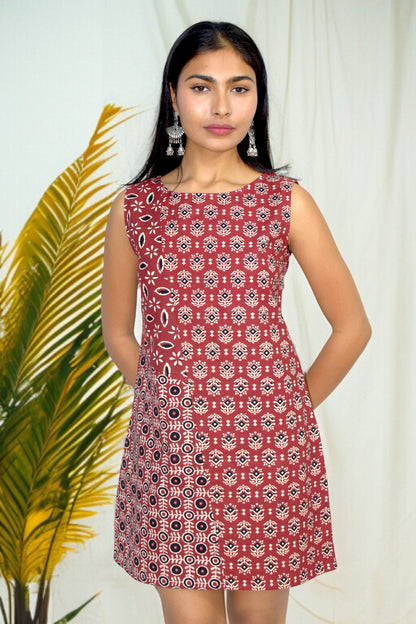 Aarohi maroon Patchwork Dress