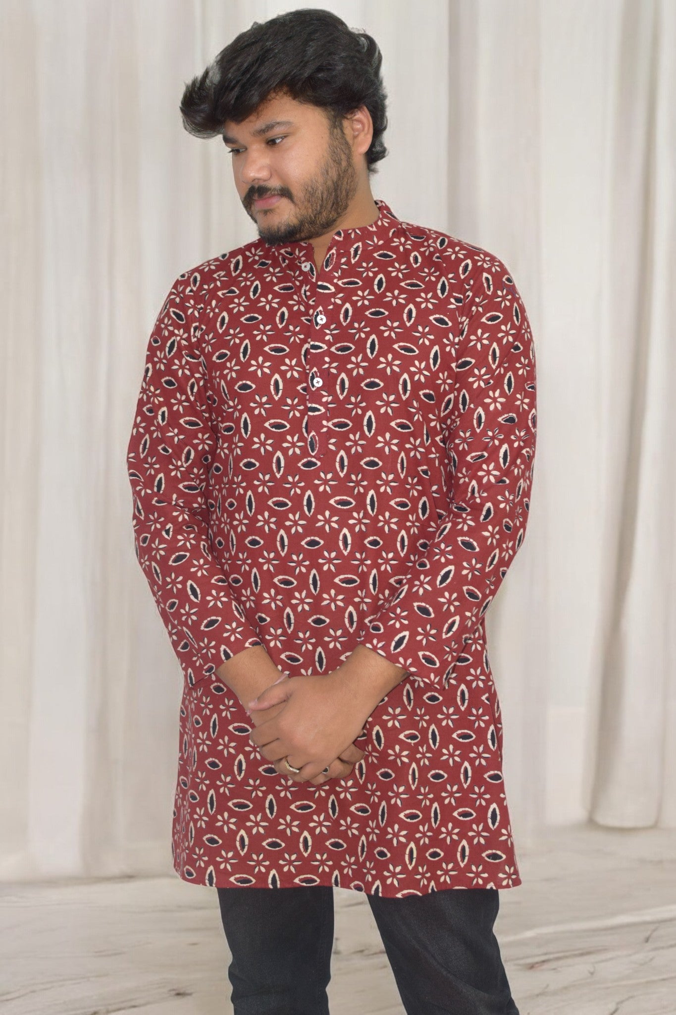 Rangrez Rust Hand Block Cotton kurta for men