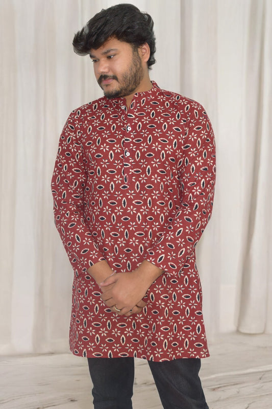 Rangrez Rust Hand Block Cotton kurta for men