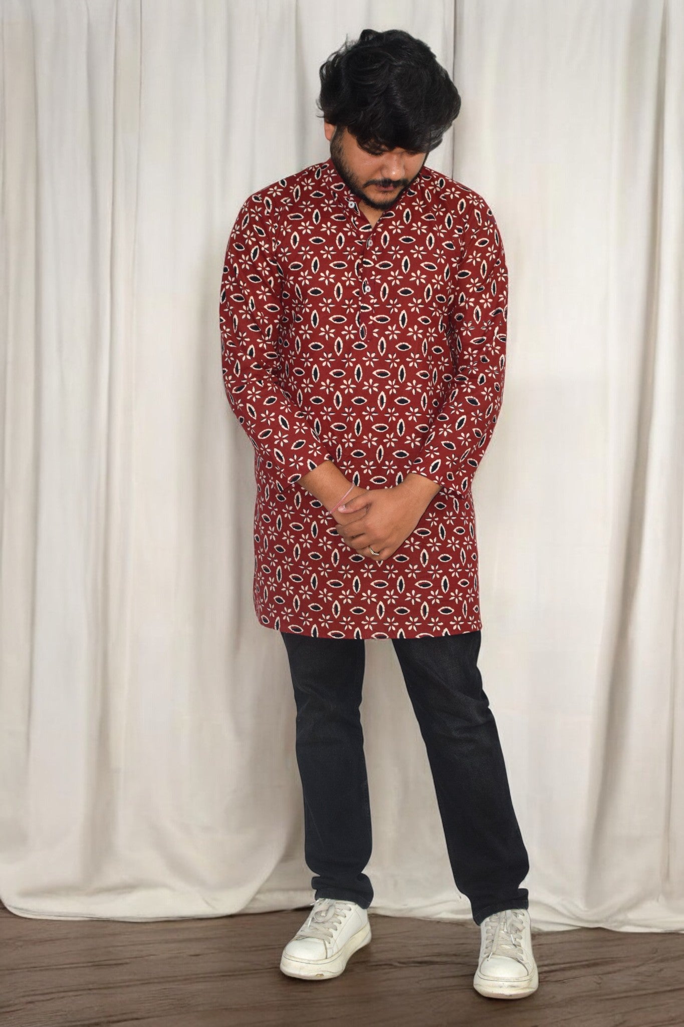 Rangrez Rust Hand Block Cotton kurta for men