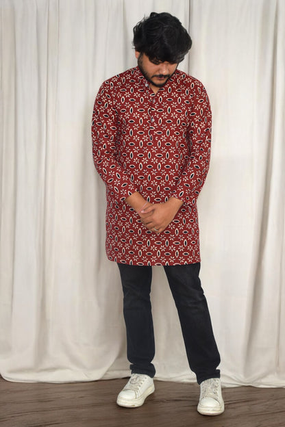 Rangrez Rust Hand Block Cotton kurta for men