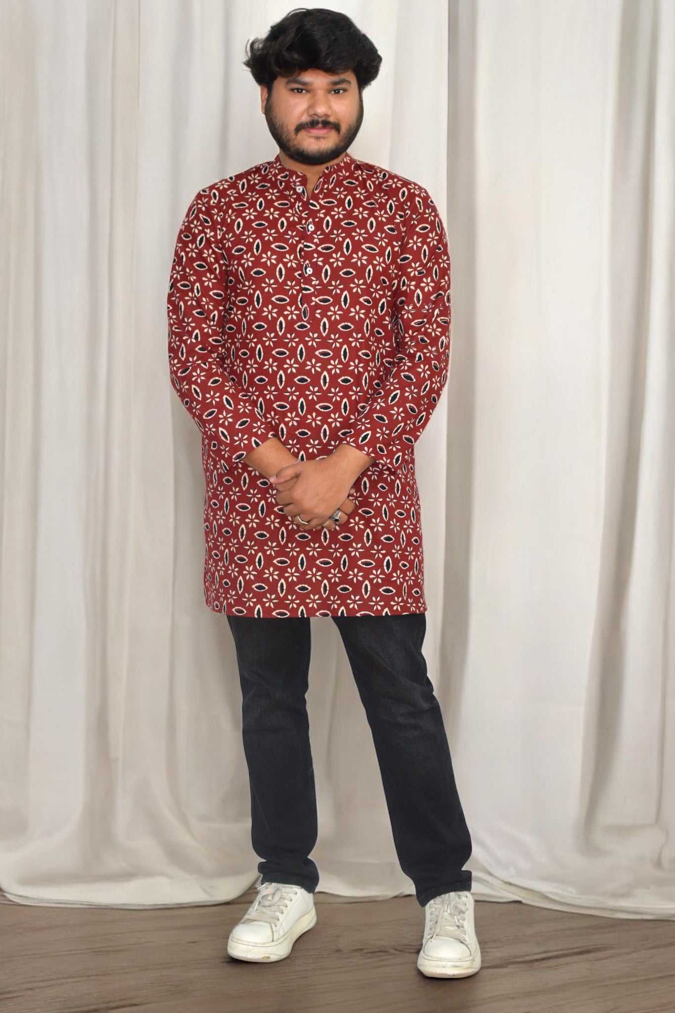 Rangrez Rust Hand Block Cotton kurta for men