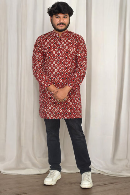 Rangrez Rust Hand Block Cotton kurta for men