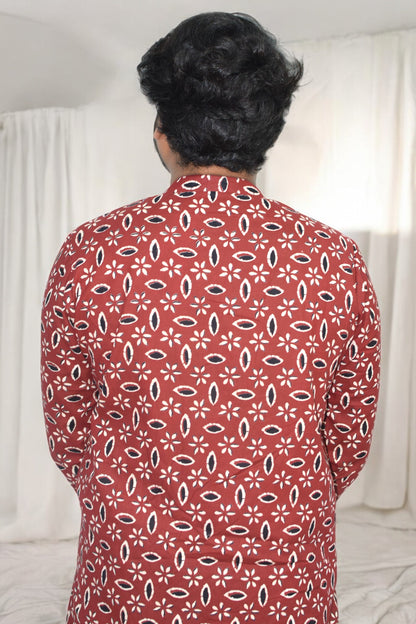 Rangrez Rust Hand Block Cotton kurta for men