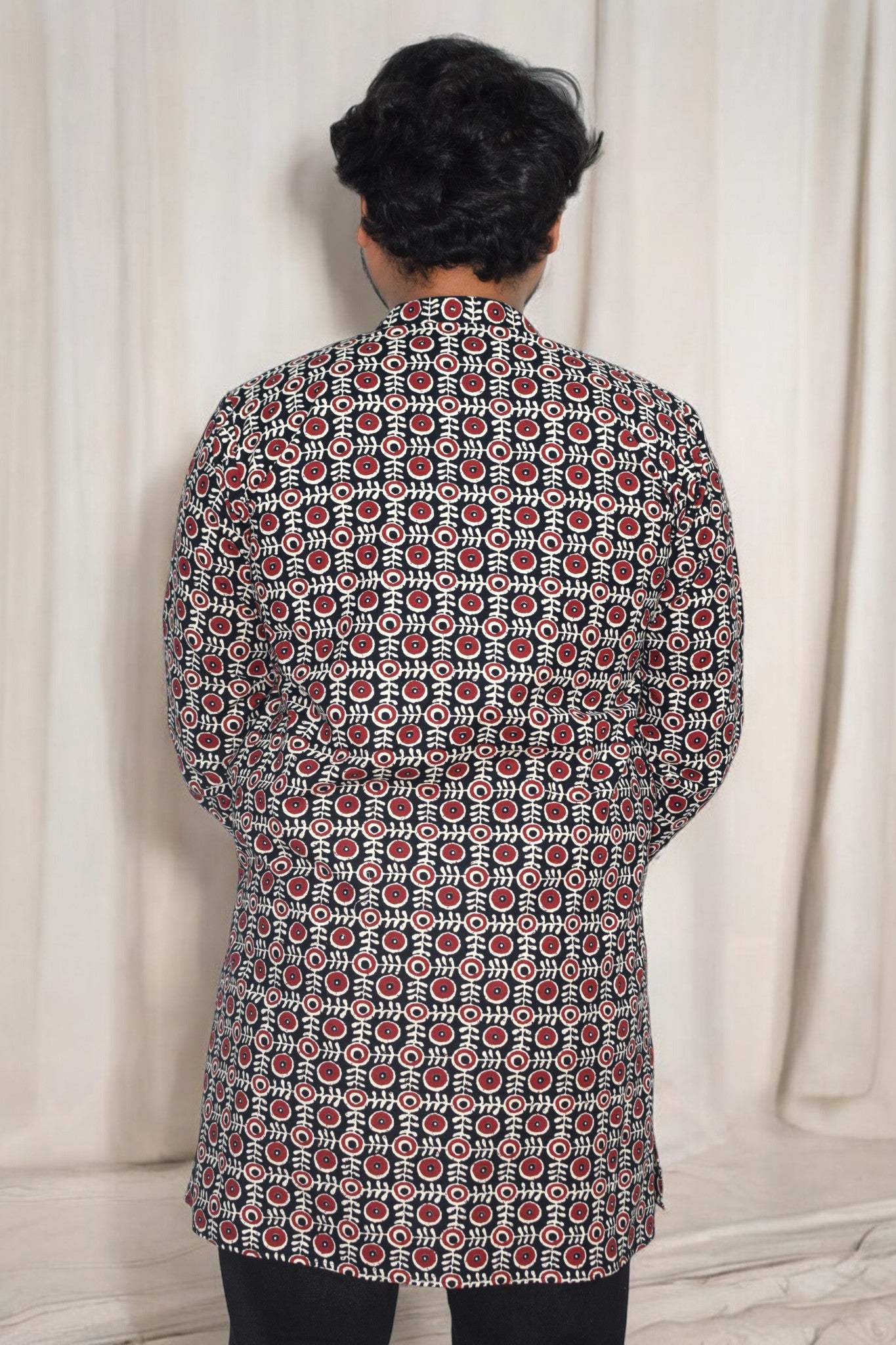 Heritage Black circle Hand Block Cotton kurta for men