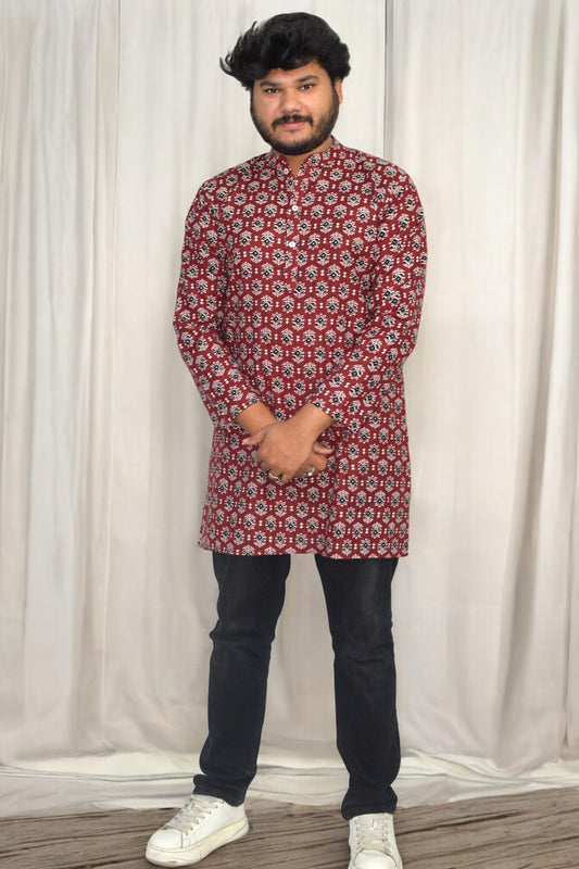 Rangrez tricona Hand Block Cotton kurta for men