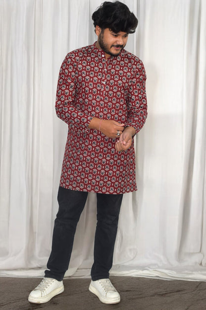 Rangrez tricona Hand Block Cotton kurta for men