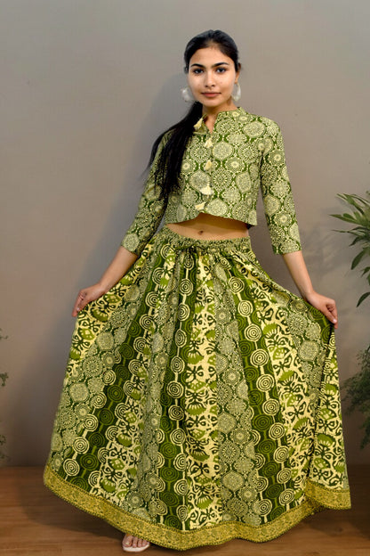 Mughal green cotton leghanga set