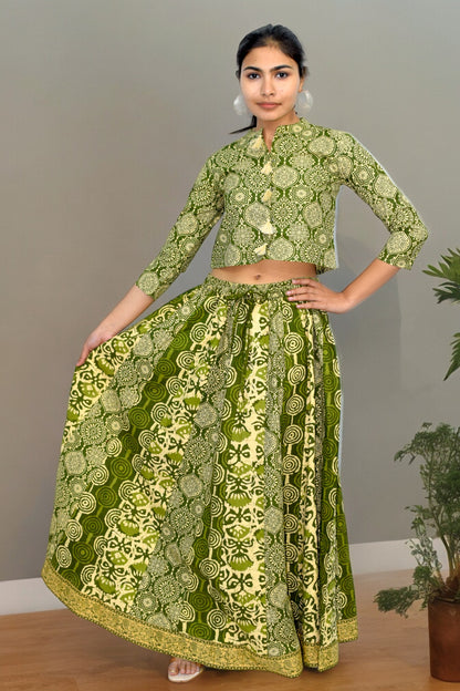 Mughal green cotton leghanga set