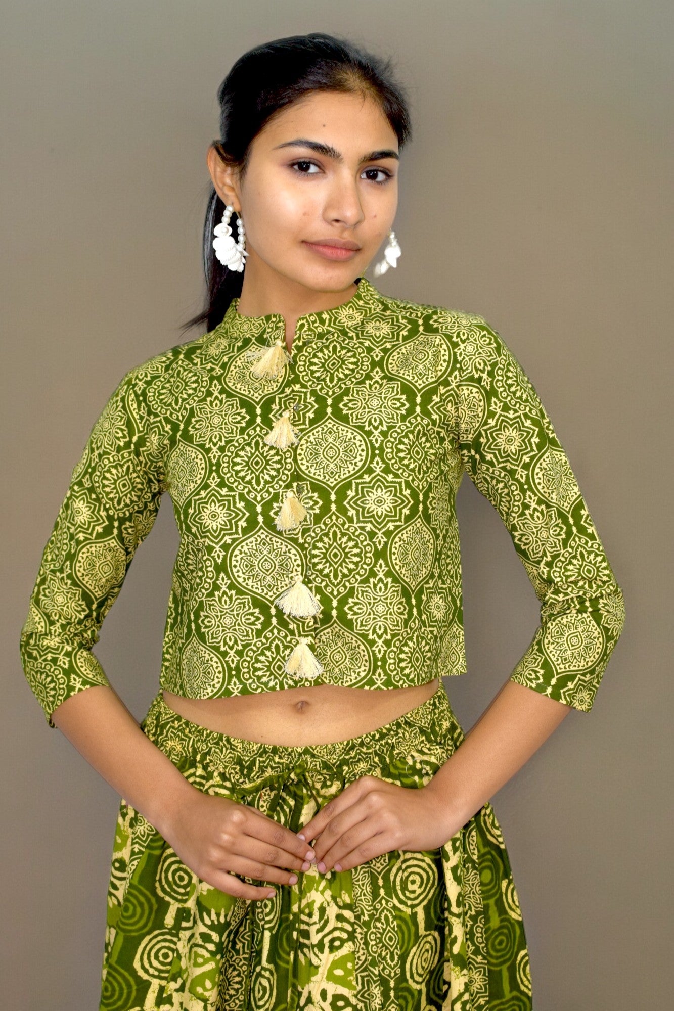 Mughal green cotton leghanga set