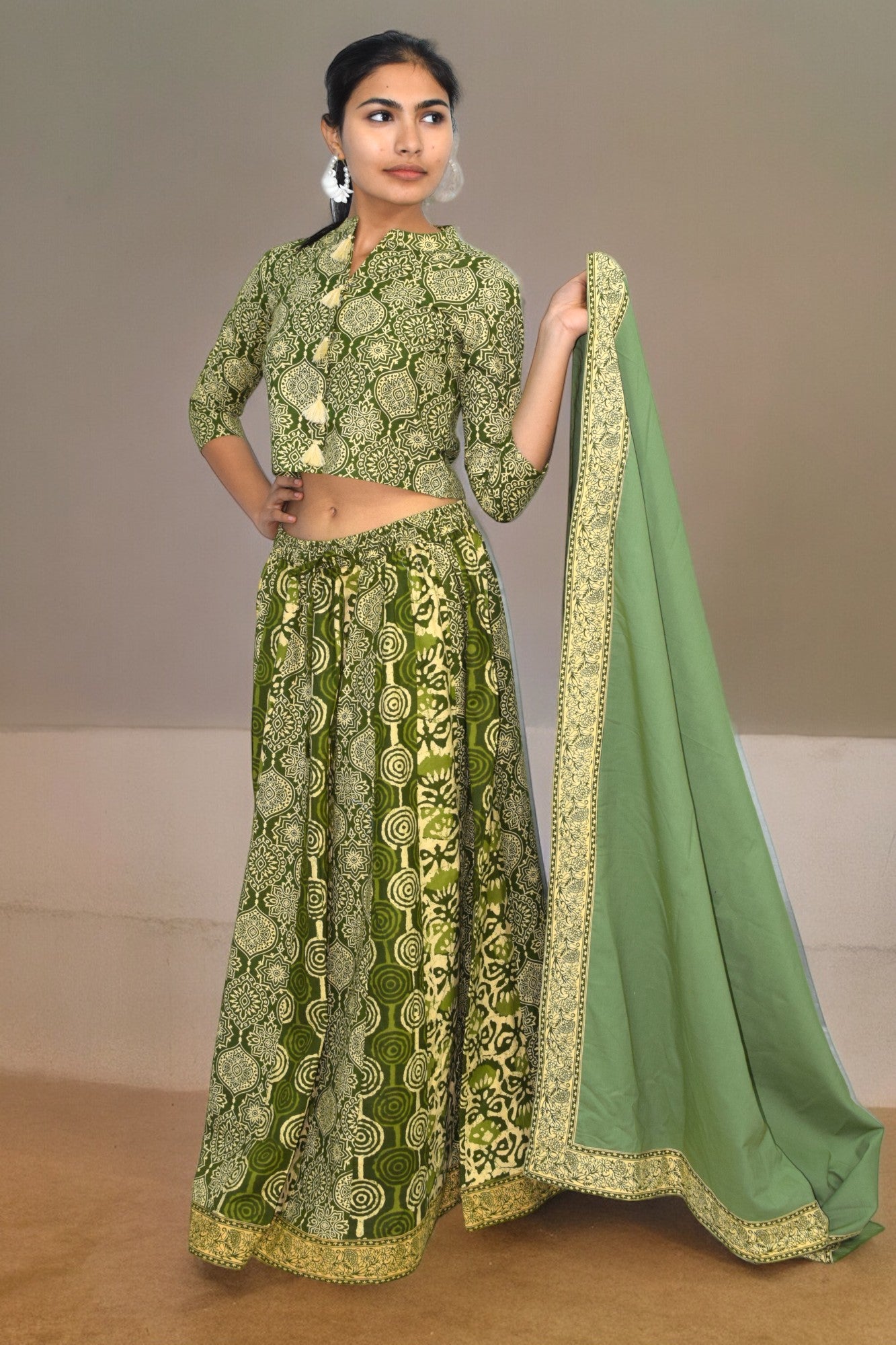 Mughal green cotton leghanga set