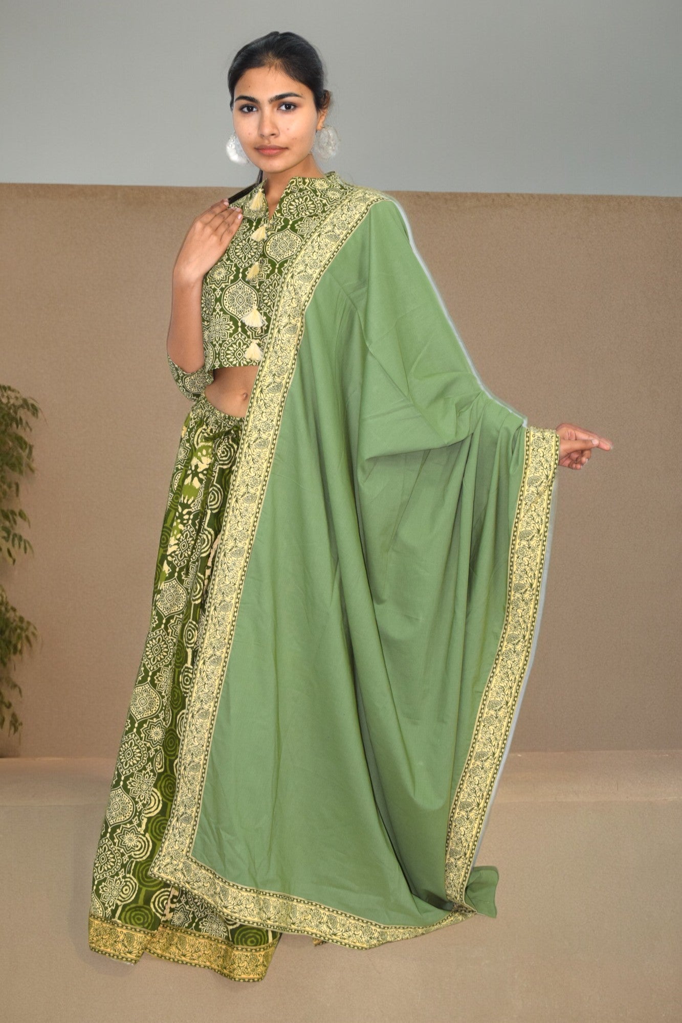 Mughal green cotton leghanga set