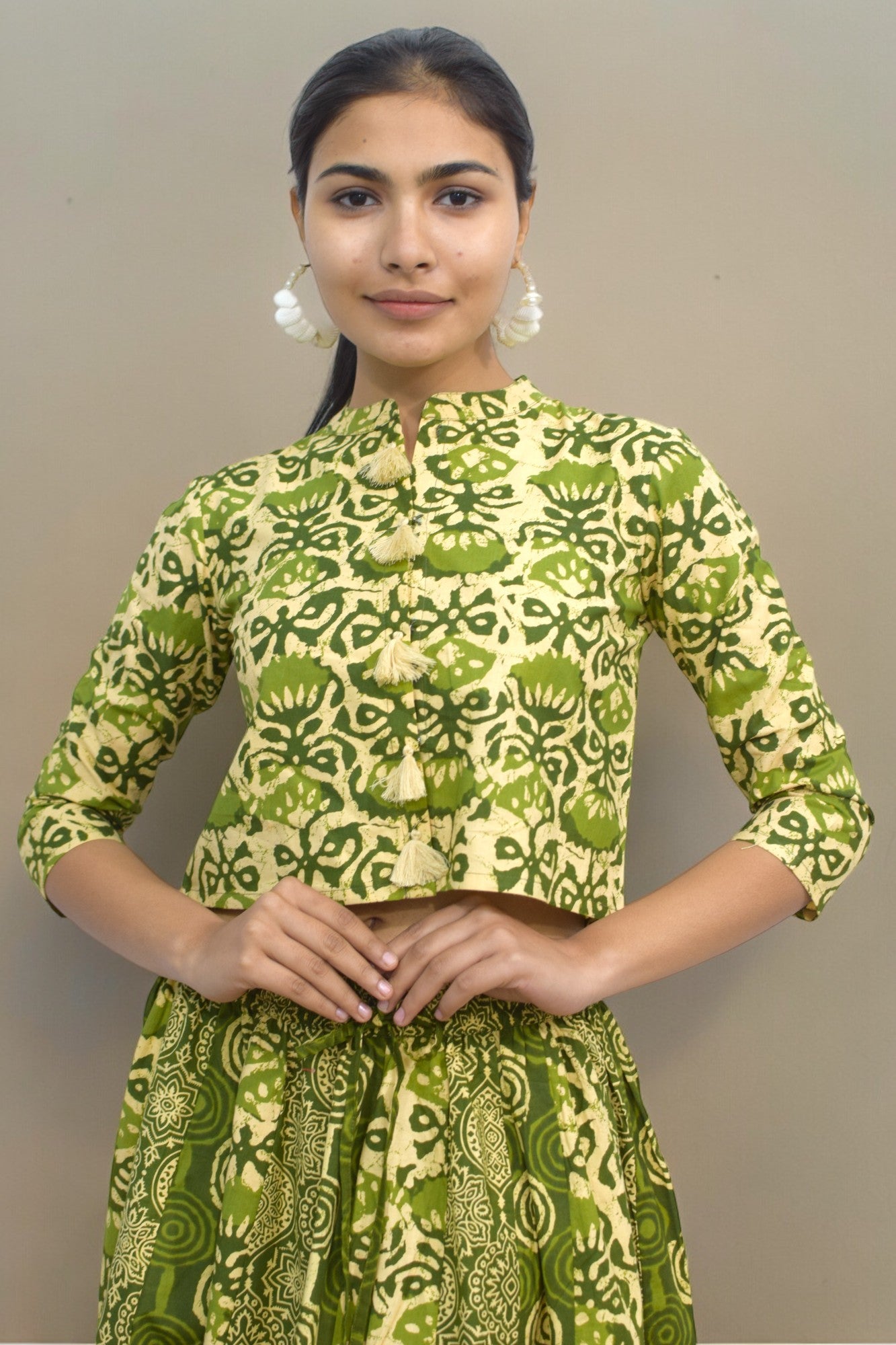 Lotus green cotton leghanga set