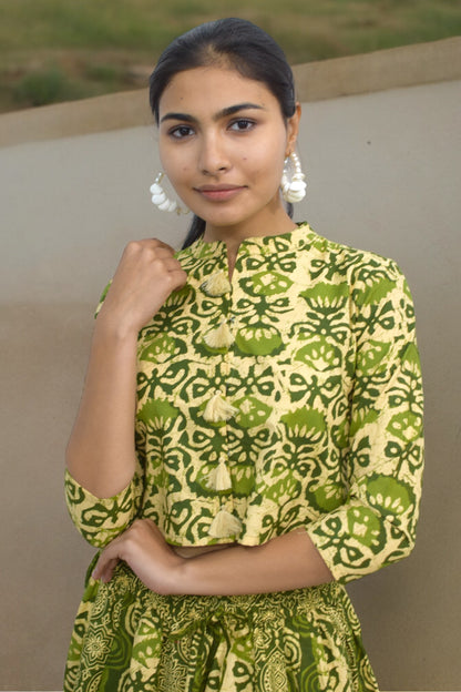 Lotus green cotton leghanga set