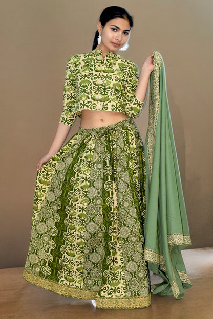 Lotus green cotton leghanga set