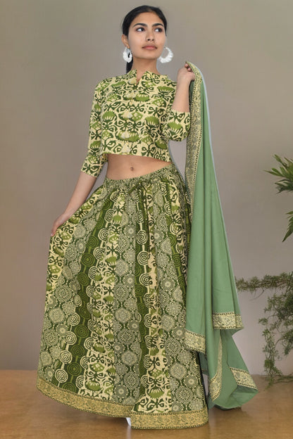 Lotus green cotton leghanga set