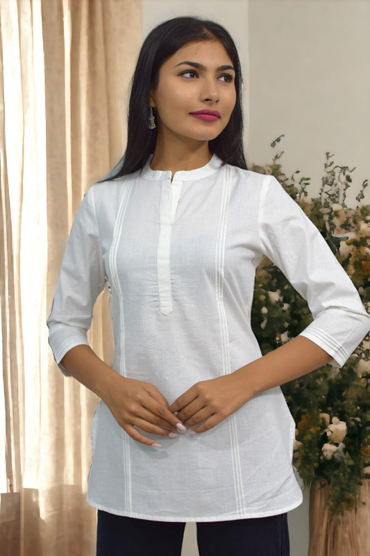 Pintex White plain short kurta