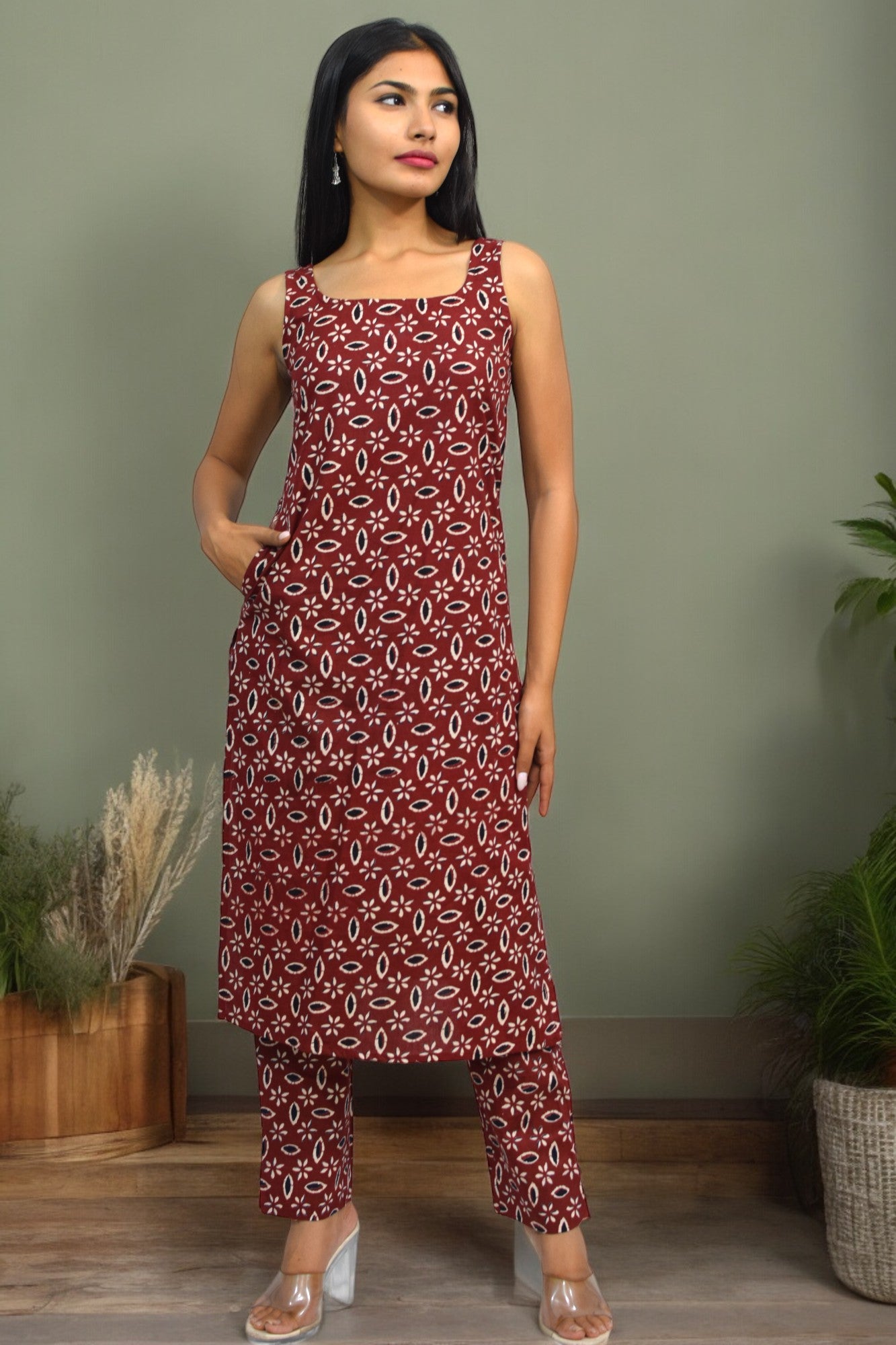 Maroon Champa pure cotton Printed coord set