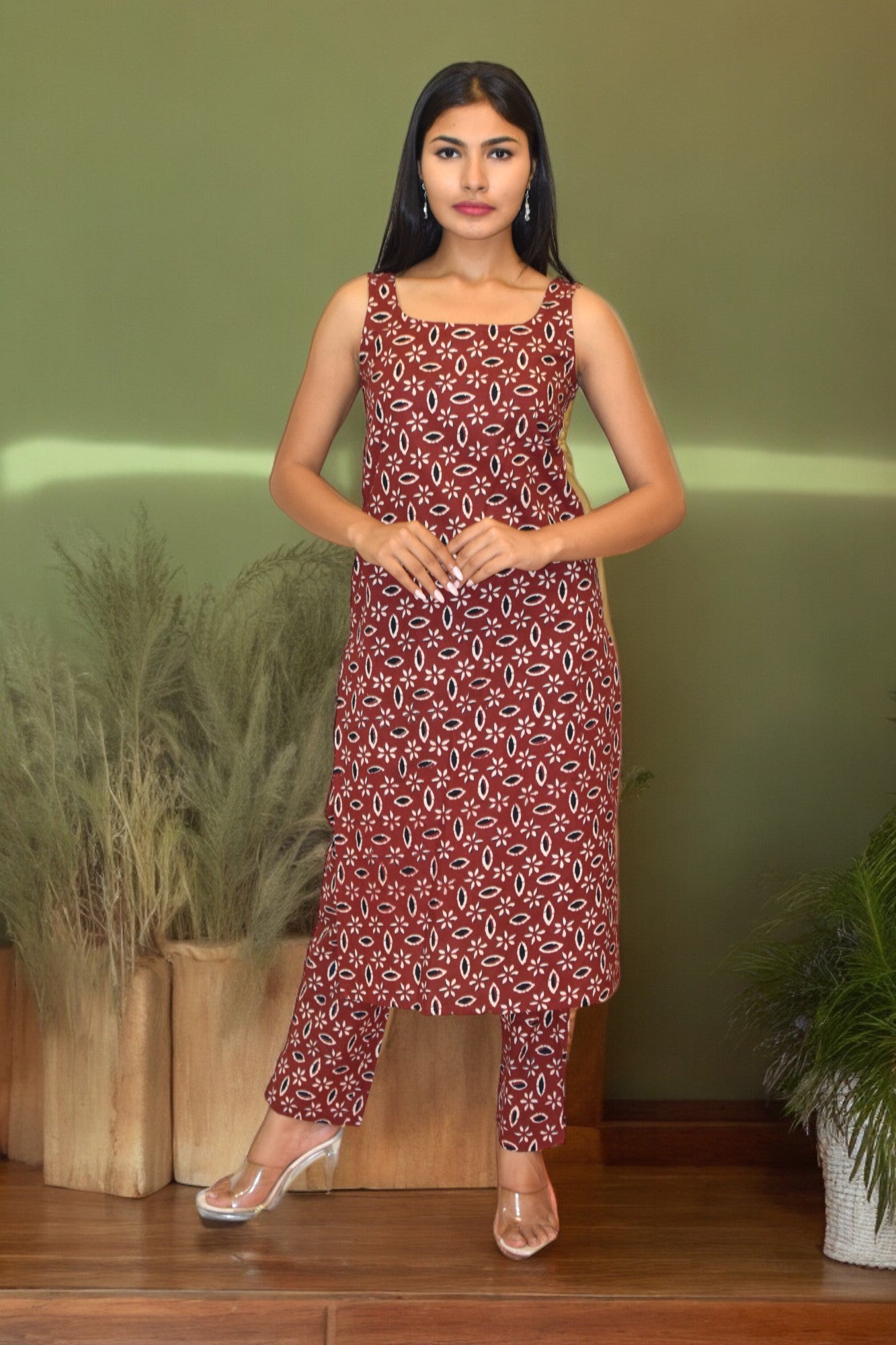 Maroon Champa pure cotton Printed coord set