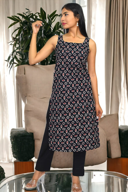 Black Champa handblock broad long kurti