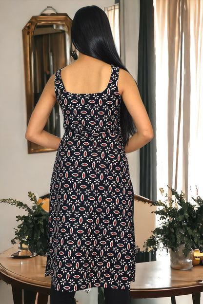 Black Champa handblock broad long kurti