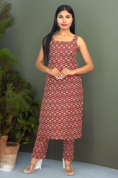 Maroon Diamond pure cotton Printed coord set