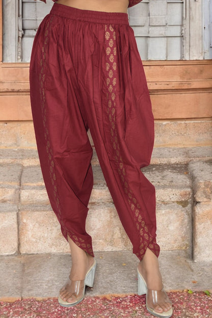 Maroon golden dhoti coord set