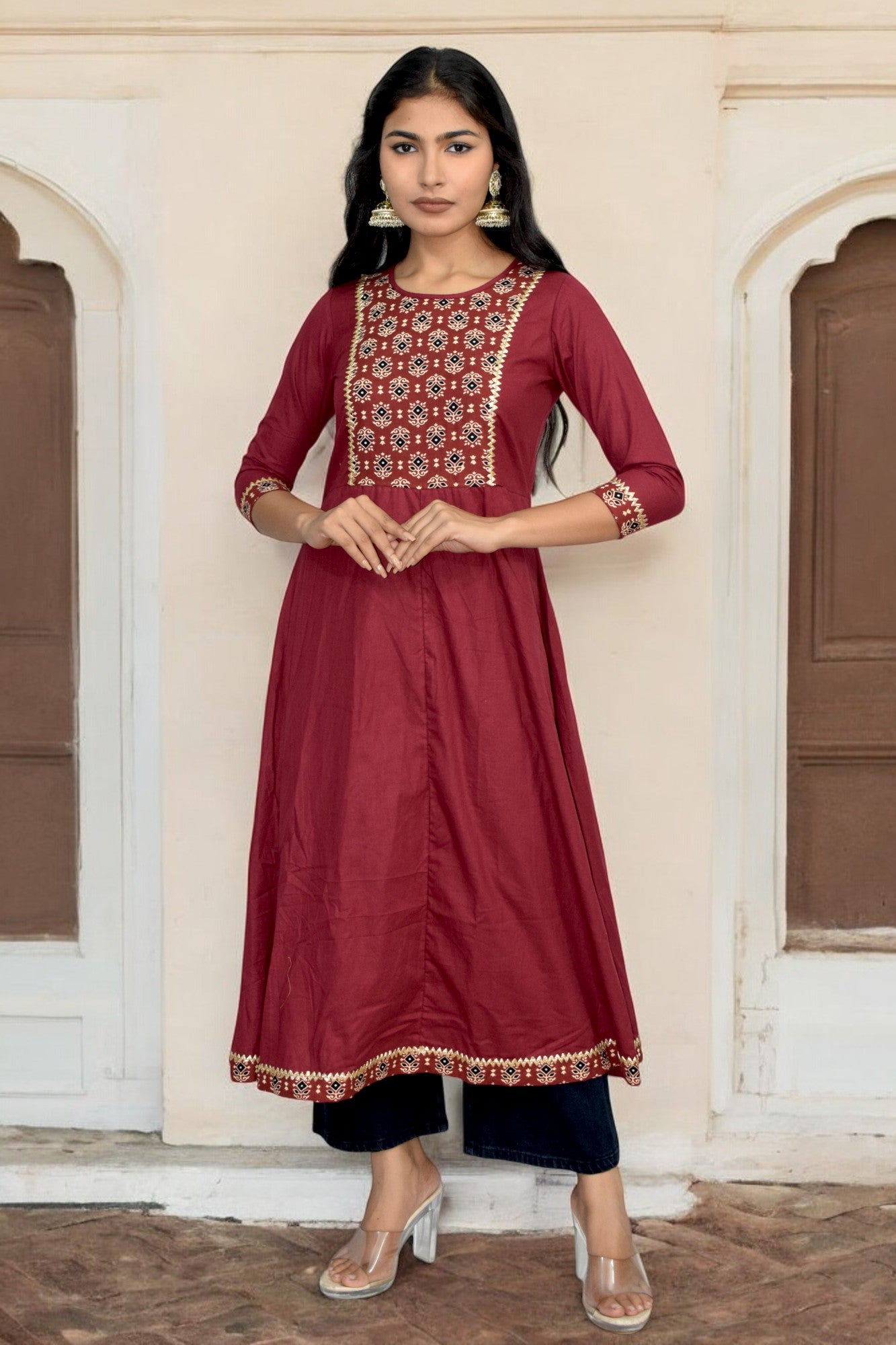 Maroon 14 Kg Heavy Rayon Anarkali Kurti main image 1