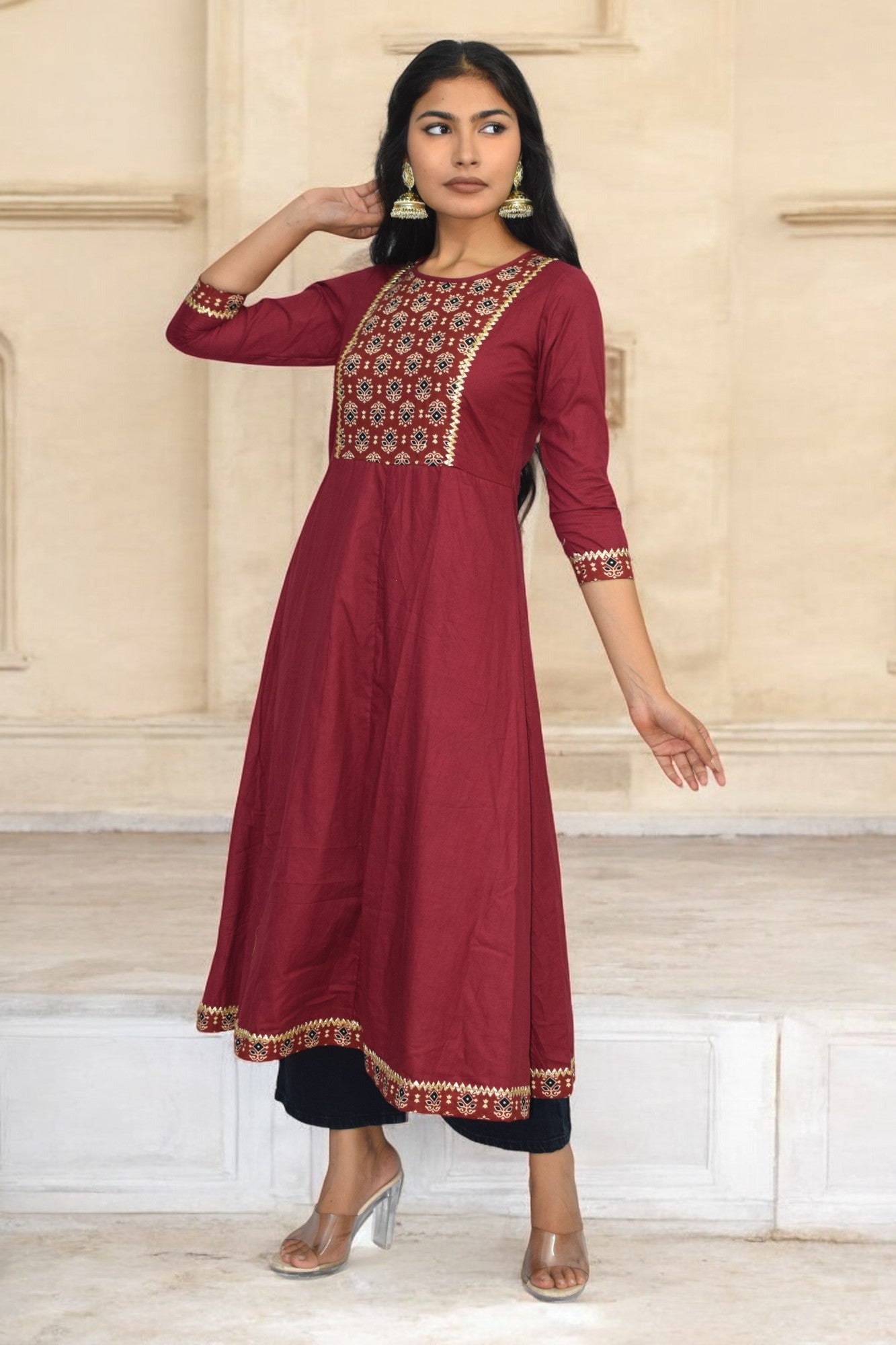 Maroon yolk anarkali kurti