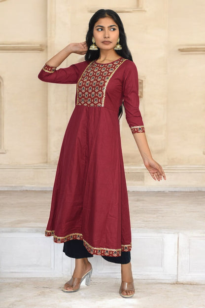 Maroon yolk anarkali kurti