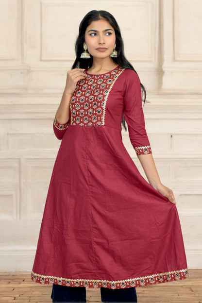 Maroon yolk anarkali kurti