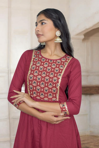 Maroon yolk anarkali kurti