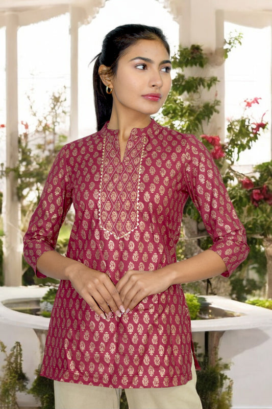 Maroon golden short kurti