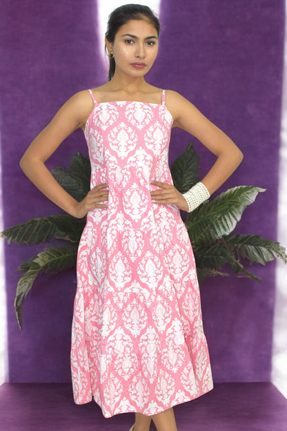 Pink Taj floral cotton tired dress