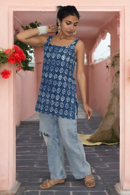 Indigo dimond Cotton Broad neck Kurti
