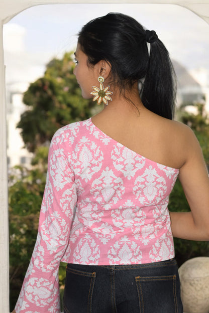 Pink taj one shoulder pure cotton top