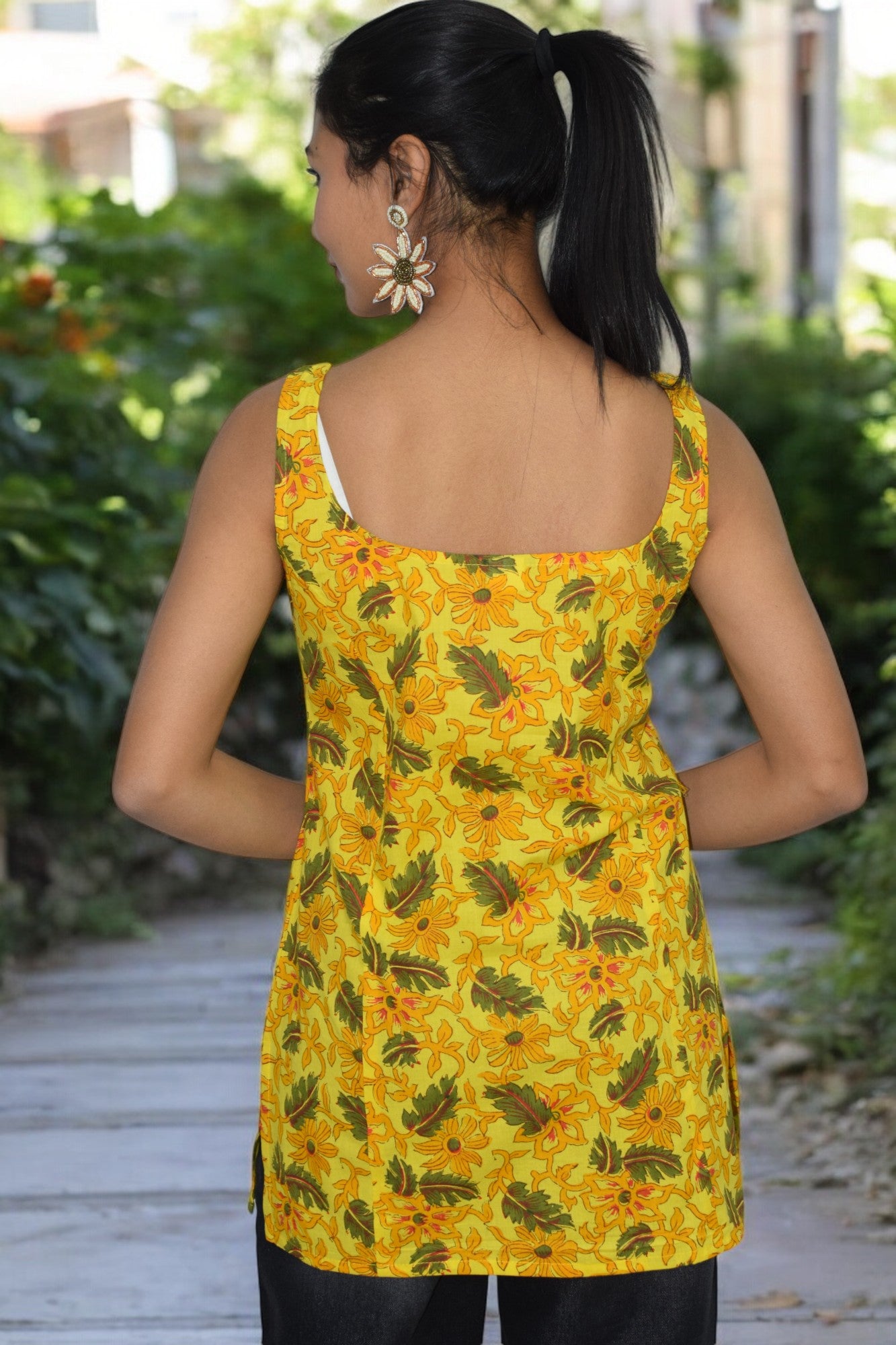 Yellow Cotton Broad neck Kurti