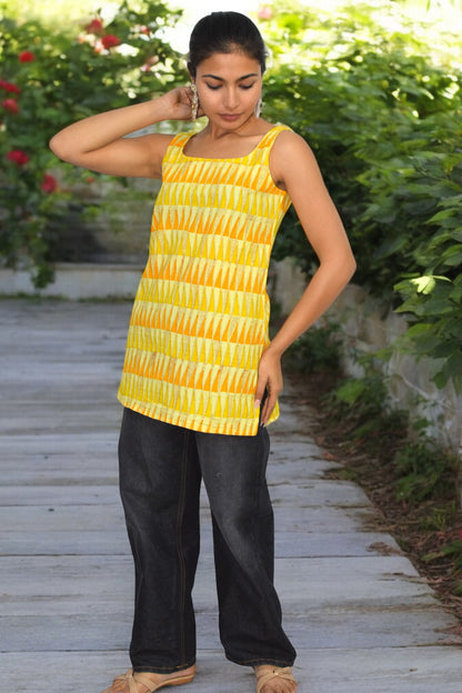 Yellow Cotton Broad neck Kurti
