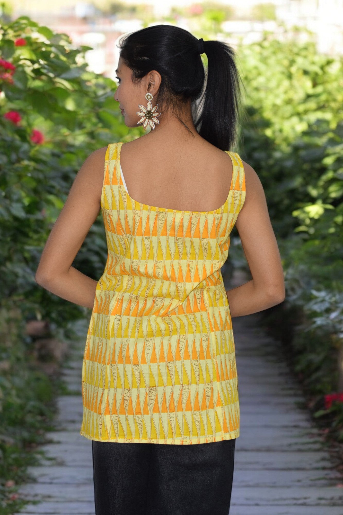 Yellow Cotton Broad neck Kurti