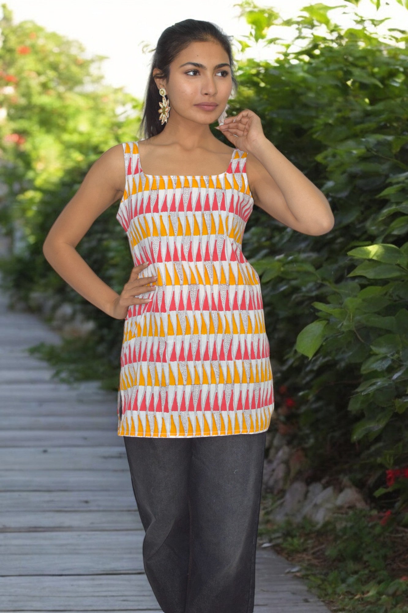 Mustard Red Cotton Broad neck Kurti
