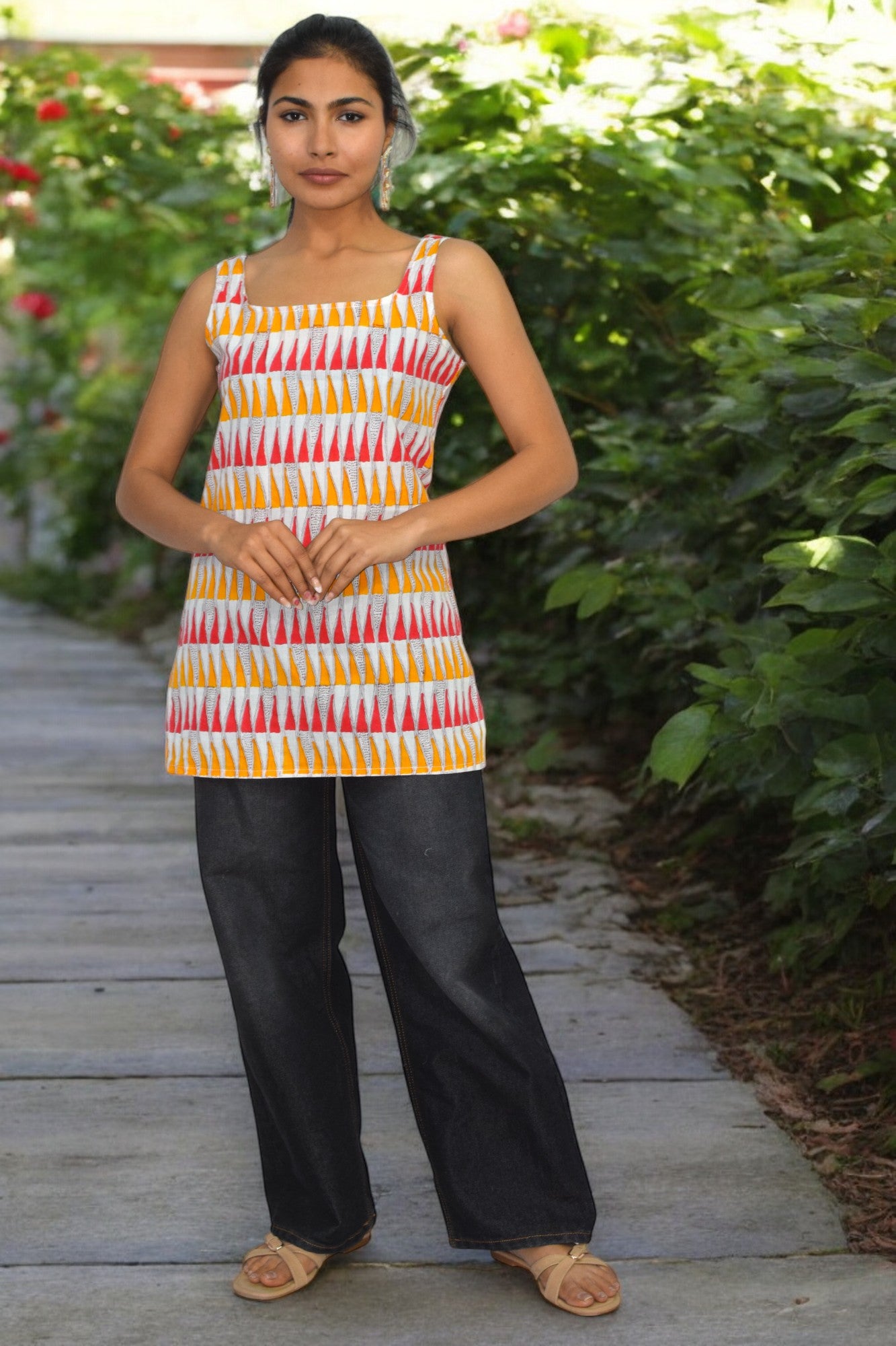 Mustard Red Cotton Broad neck Kurti