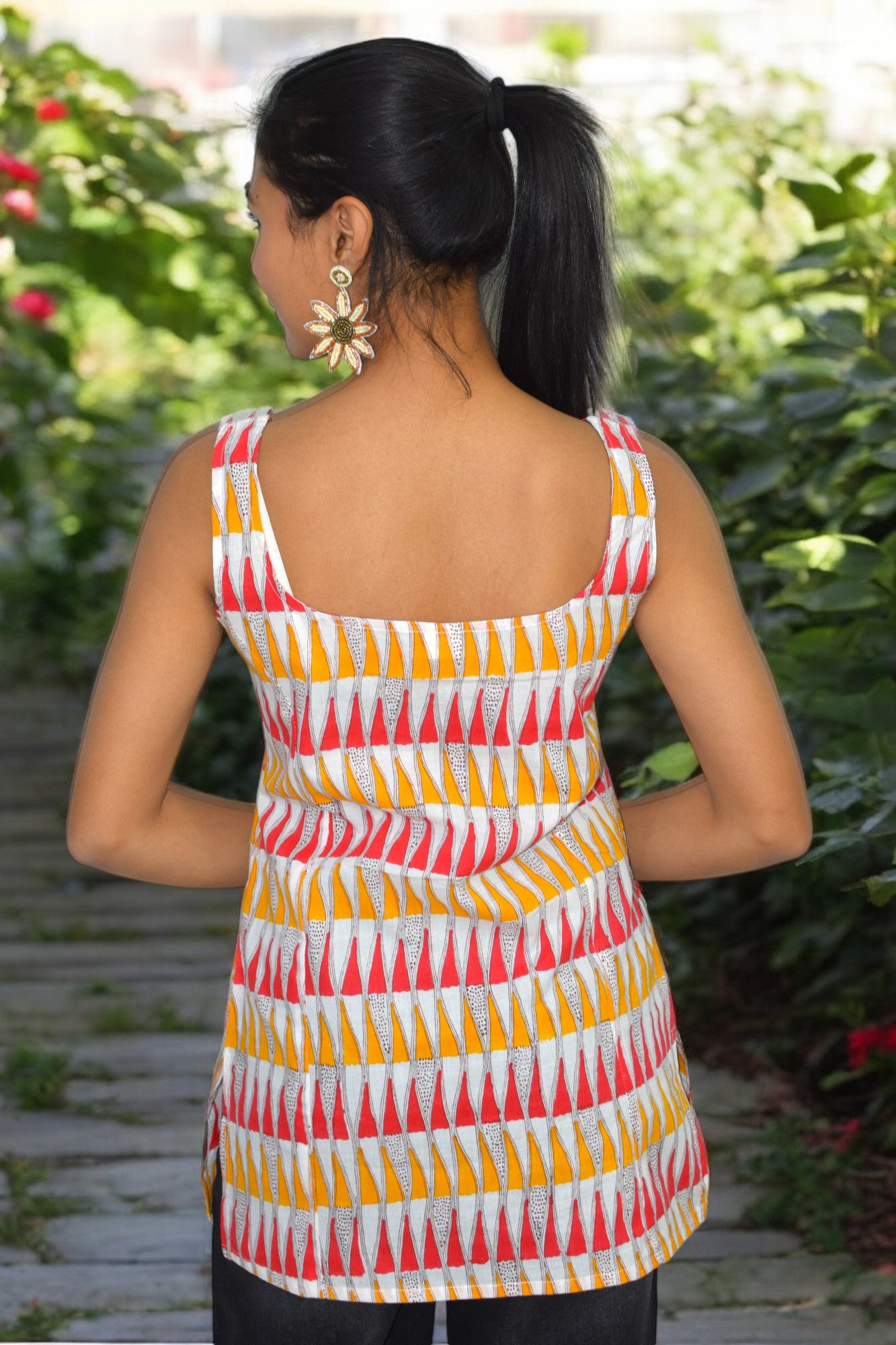 Mustard Red Cotton Broad neck Kurti