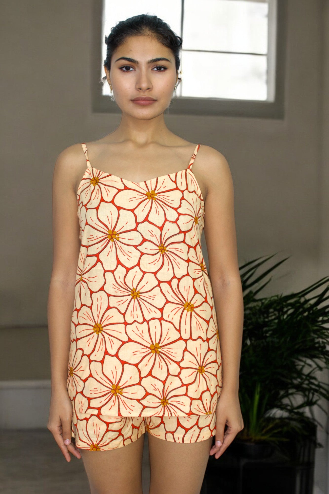 Orange champa Pure Cotton Sleeveless Nightwear Combo