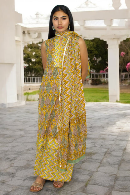 Gulnaar Mustard Cotton Suit Set