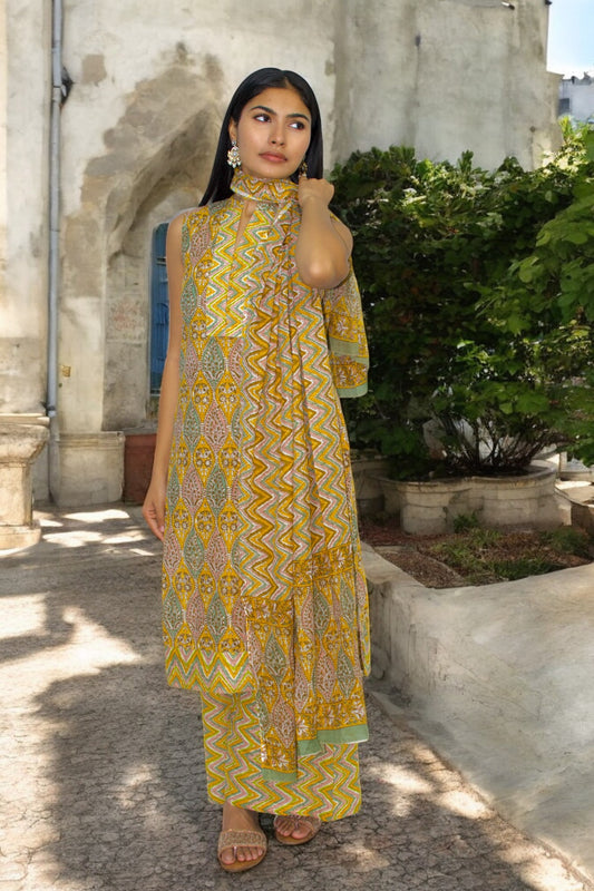 Gulnaar Mustard Cotton Suit Set