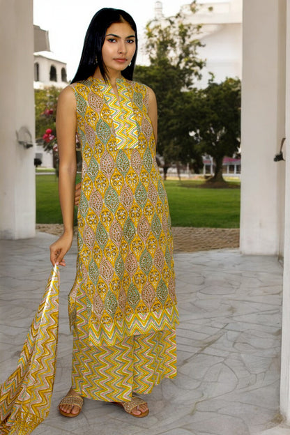 Gulnaar Mustard Cotton Suit Set