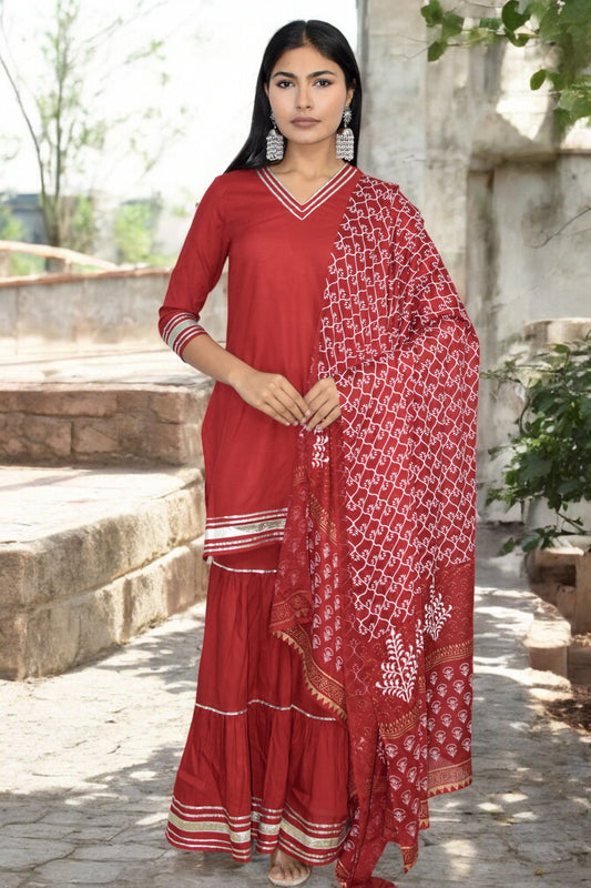 Classic Red Charm Sharara Set