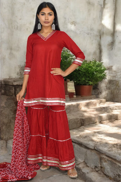 Classic Red Charm Sharara Set
